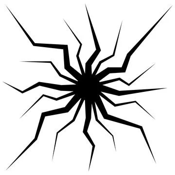 Crack split on wall glass surface, bullet hole from projectile Stock Illustration