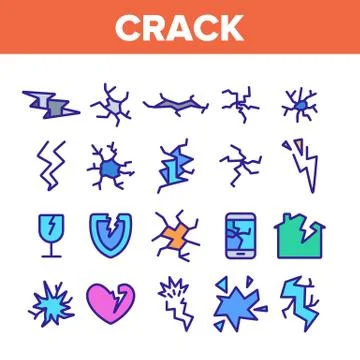 Crack Things Color Elements Icons Set Vector Stock Illustration