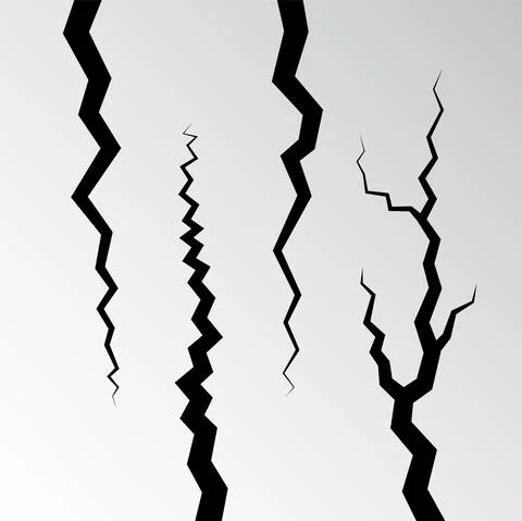 Crack vector wall line effect. Ground broken cracked wall earthquake isolated Stock Illustration