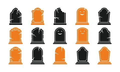 Cracked and weathered tombstone vector icons for vintage halloween atmosphere Ilustración de archivo