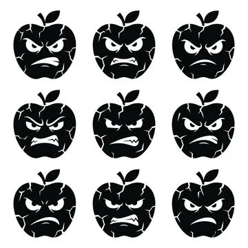 Cracked angry apple avatars set silhouette vector illustration Stock Illustration
