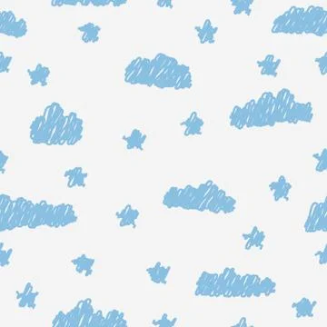 Cracked blue clouds scribbled seamless pattern. Textile or wrapping paper. Stockillustratie