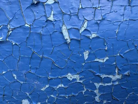 Cracked Blue Paint Texture Background with Peeling Weathered Surface Stock Photos