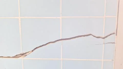 Cracked Blue Tile Wall Damaged Surface Close-up Stock Photos