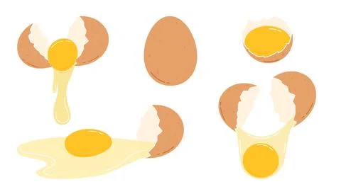 Cracked chicken eggs set. Flat vector illustration Illustrazione stock
