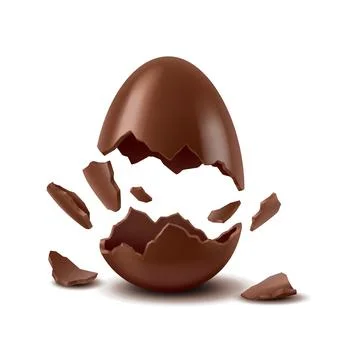 Cracked chocolate egg on white background Stock Illustration