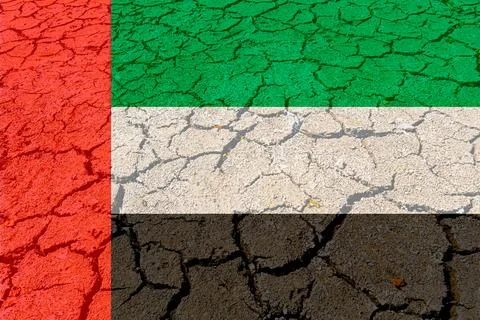 Cracked clay lake bed with the flag of the United Arab Emirates painted on it Stock Illustration