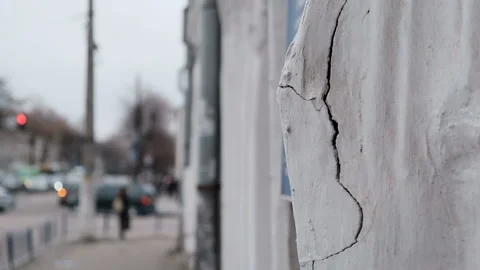 Cracked collapsed wall. Crack in the Foundation of an old house closeup Stock Footage 162464039