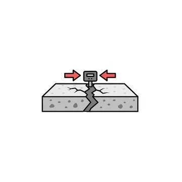 Cracked concrete surface with push pins and arrows icon Stock Illustration