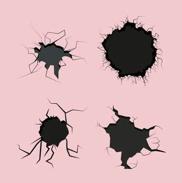 Cracked concrete wall set Stock Illustration