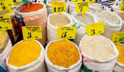 Cracked corn kernels, beans and other cerials Stock Photos