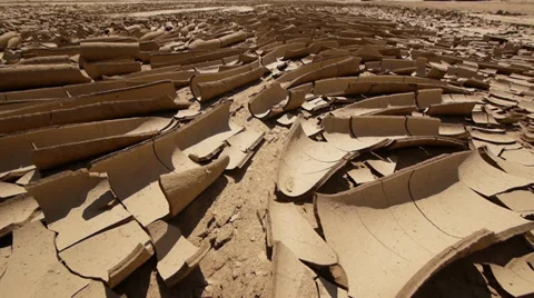 Cracked dry clay in a stream bed, dolly shot Stock Footage 33445854