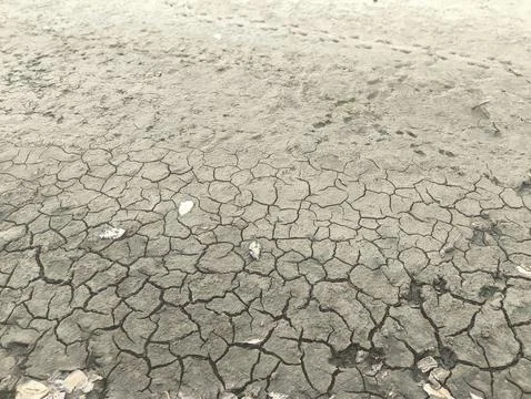 Cracked Dry Soil Ground Background representing Drought and Climate Change Stockfoto's