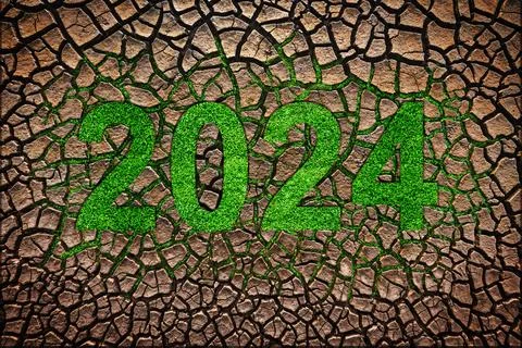 Cracked Earth Pattern Texture, 2024 Happy new year background Stock Photos