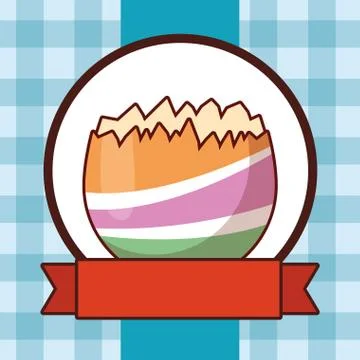 Cracked easter egg colorful  checkered background round frame ribbon banner 스톡 일러스트