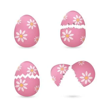 Cracked easter eggs with flowers set Stock Illustration