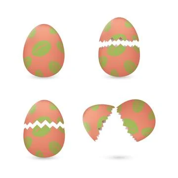 Cracked easter eggs with leaves set Illustrazione stock