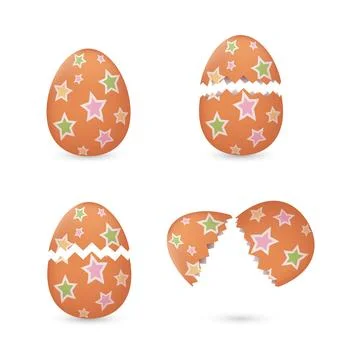 Cracked easter eggs with stars set Stock Illustration