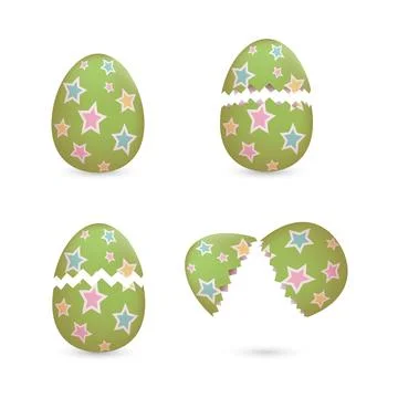 Cracked easter eggs with stars set Stock Illustration