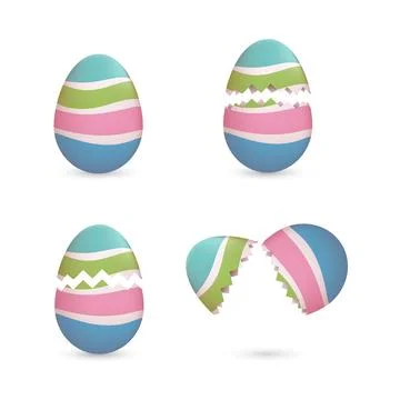 Cracked easter eggs with stripes set Stock Illustration
