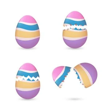 Cracked easter eggs with stripes set Illustrazione stock