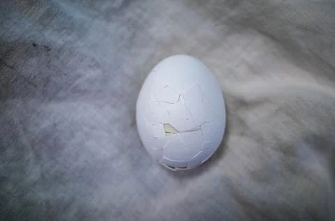 Cracked Egg with Broken Shell on White Background Stock Photos