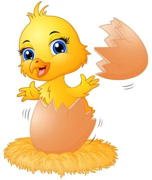 Cracked egg with cute chick inside Stock Illustration