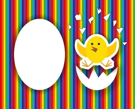 Cracked egg with cute chicks inside,happy birthday greeting card Stock Illustration