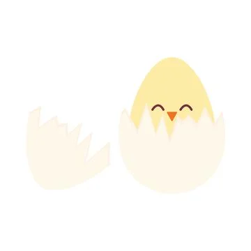 Cracked egg with one chick inside of it Stock Illustration