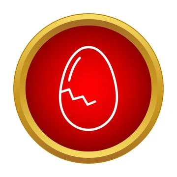 Cracked egg shell line icon red button Illustrazione stock