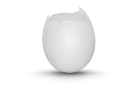 Cracked egg on white background with shadow Foto stock