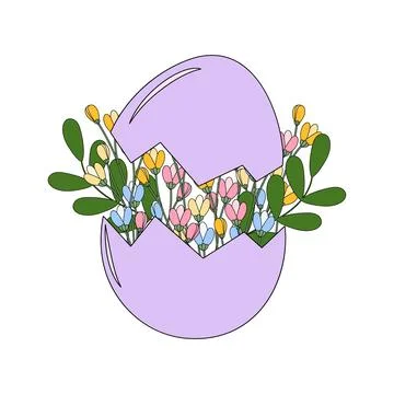 Cracked Eggshell and Flowers Springtime Sticker Logo Icon Pictogram Minimalistic 스톡 일러스트