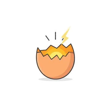 Cracked eggshell with bright light and lightning graphic representing a new.. Stock Illustration