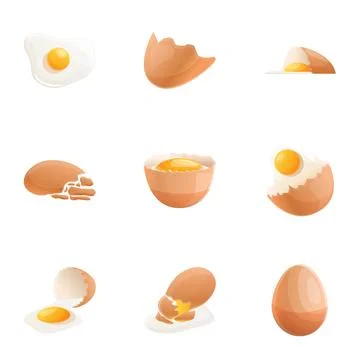 Cracked eggshell icon set, cartoon style Stock Illustration