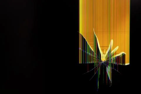Cracked electronic screen displaying vibrant distorted pixel lines and abst.. Stock Photos