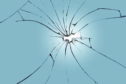 Cracked element on broken window, texture for design. A hole in the center .. Stock Photos