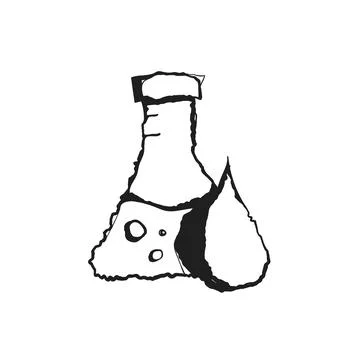Cracked Flask with Oil Drop Hand Drawn Sketch Icon Stock Illustration