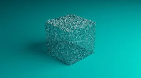 Cracked glass cube exploding in small pieces - illustration, 3D rendering Stock Illustration