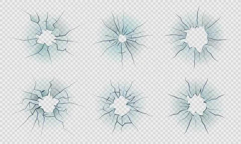 Cracked glass. Smashed ice effect, realistic texture of broken mirror, bullet Stock Illustration