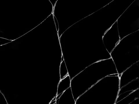 Cracked glass texture on black background Stock Photos