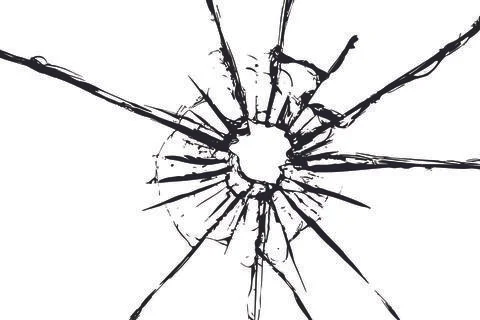 Cracked glass on a white background. Broken window. Bullet hole, abstraction for Stock Illustration