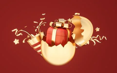 Cracked golden egg, 3d rendering. 库存照片