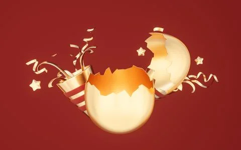 Cracked golden egg, 3d rendering. 库存照片