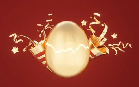 Cracked golden egg, 3d rendering. 库存照片
