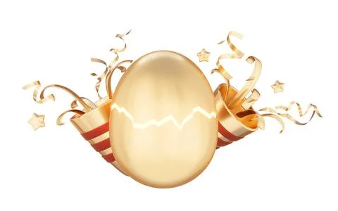 Cracked golden egg, 3d rendering. 库存照片