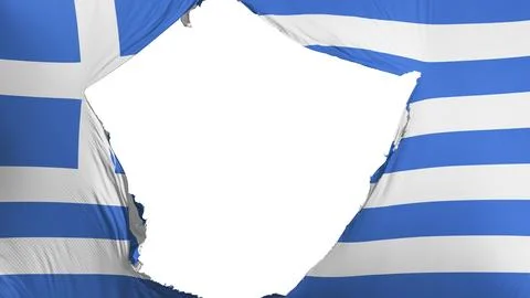 Cracked Greece flag, white background, 3d rendering Stock Illustration