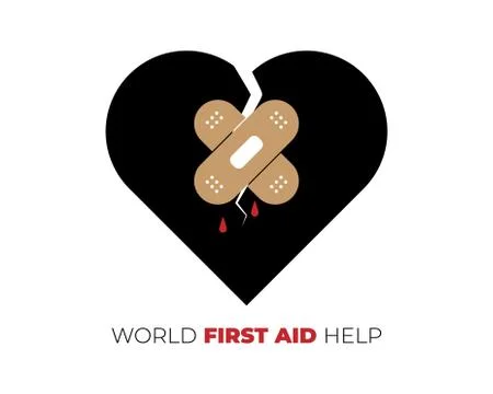 Cracked heart with patch on the crack. Broken heart repair and restore by pat Stock Illustration