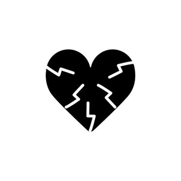 Cracked Heart vector icon. Black and white love illustration. Solid linear icon 스톡 일러스트