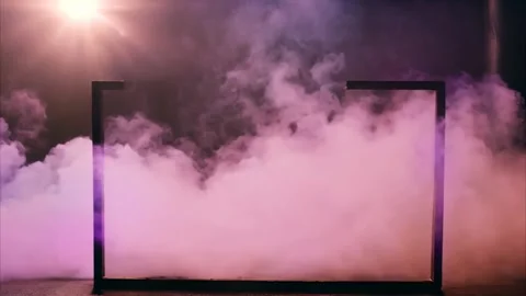 Cracked horizontal rectangular metal frame, dry ice smoke coming out around.. Stock Footage 273954567