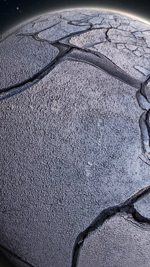 Cracked icy planet surface in space, dramatic fractured texture with stars .. Stock Footage 327730356